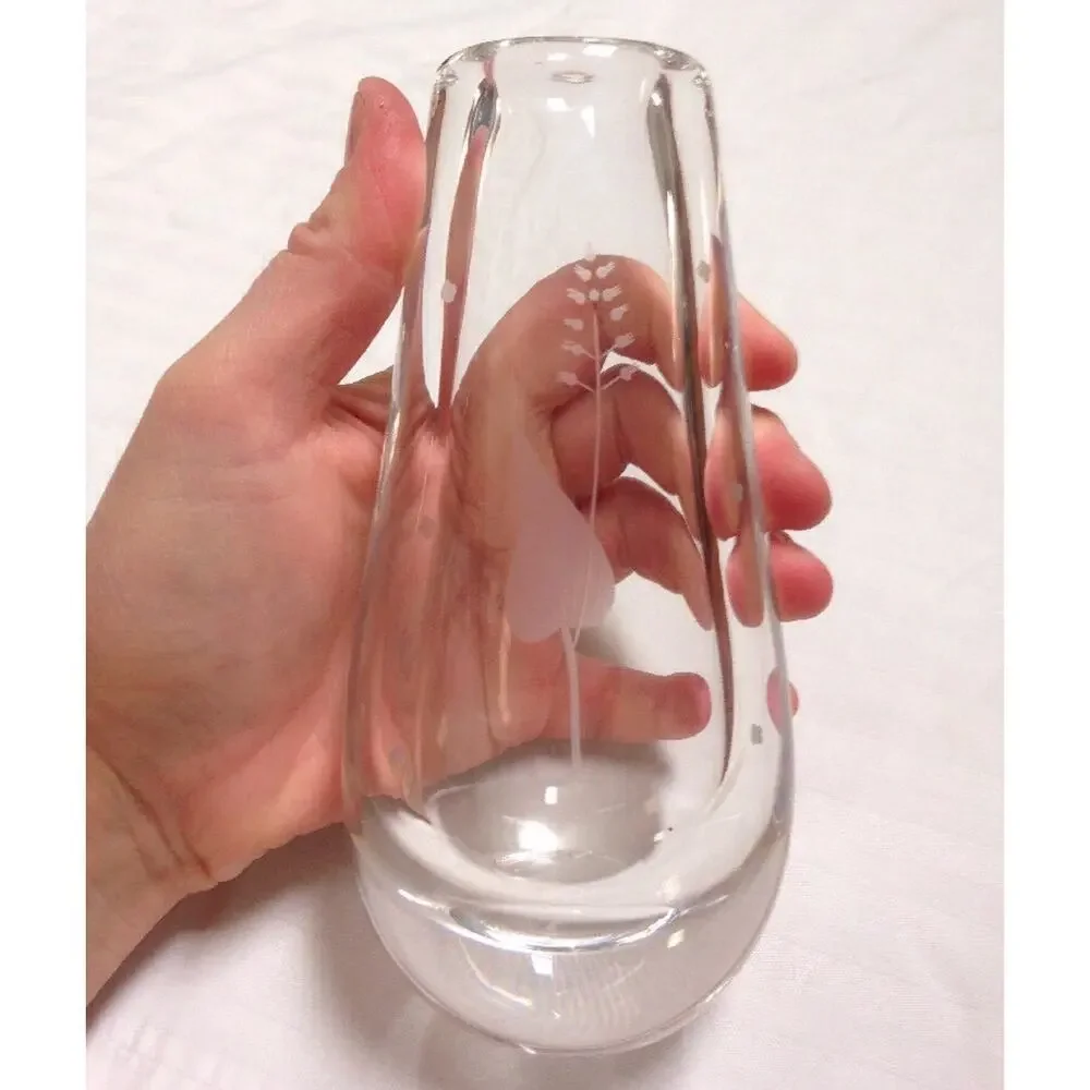 Vintage ORREFORS Sven Palmqvist SWEDEN Signed Etched Heavy Lead Crystal Bud Vase